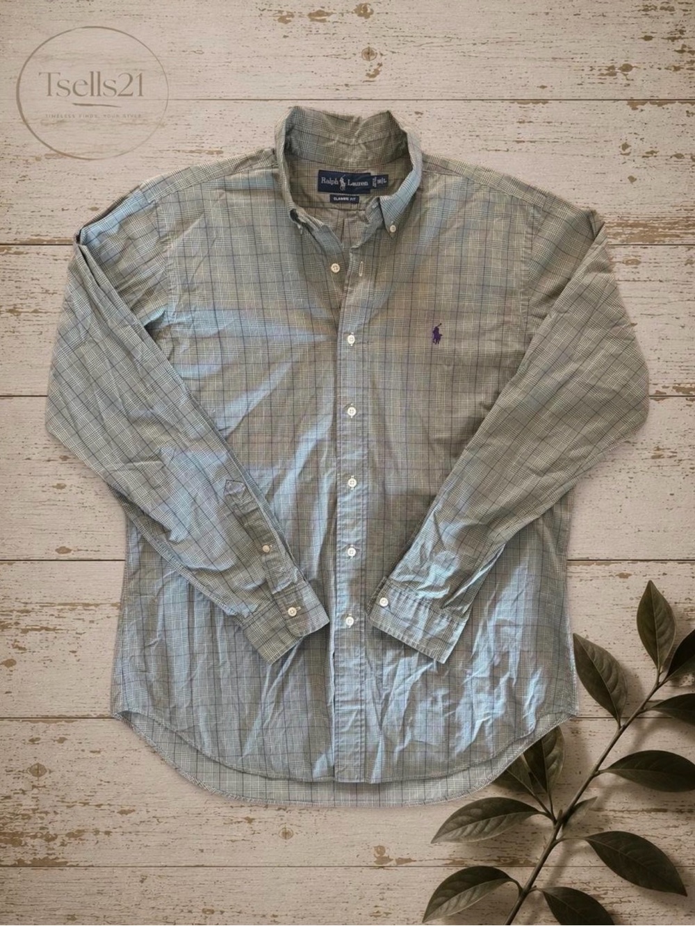 Polo Ralph Lauren Vintage 90s Blue Tag Green/Purple Plaid Shirt - Size 16 (L)